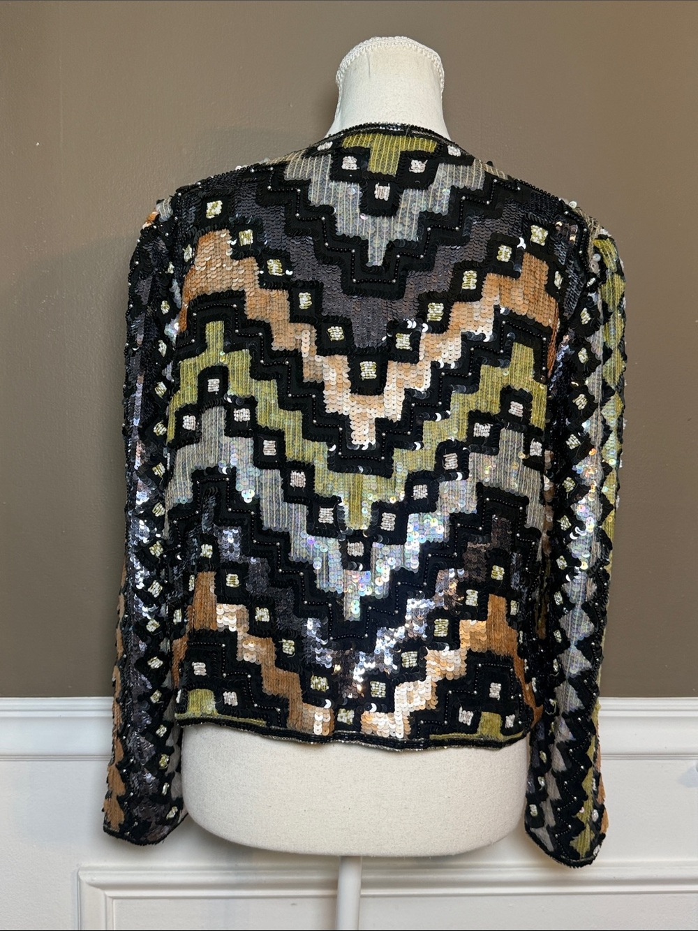 Sténay 100% Silk Beaded Sequin Jacket S Vintage Art Deco Evening - Picture 3 of 13